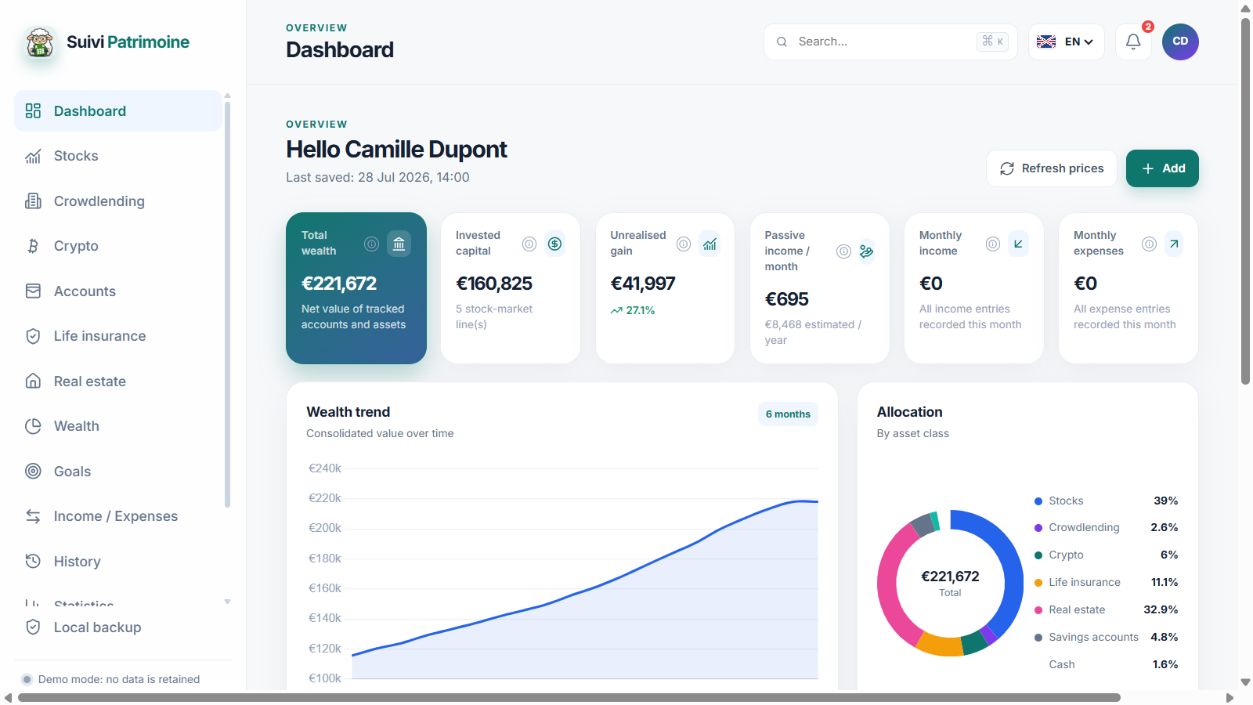 Wealth Tracker dashboard with the demo profile